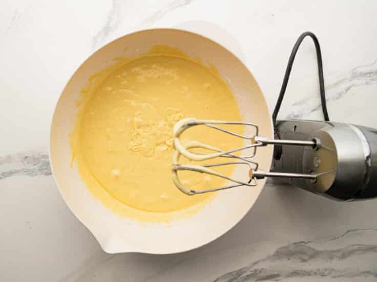 Mixing the cake batter.