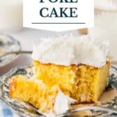 Coconut cream poke cake with a text title overlay.