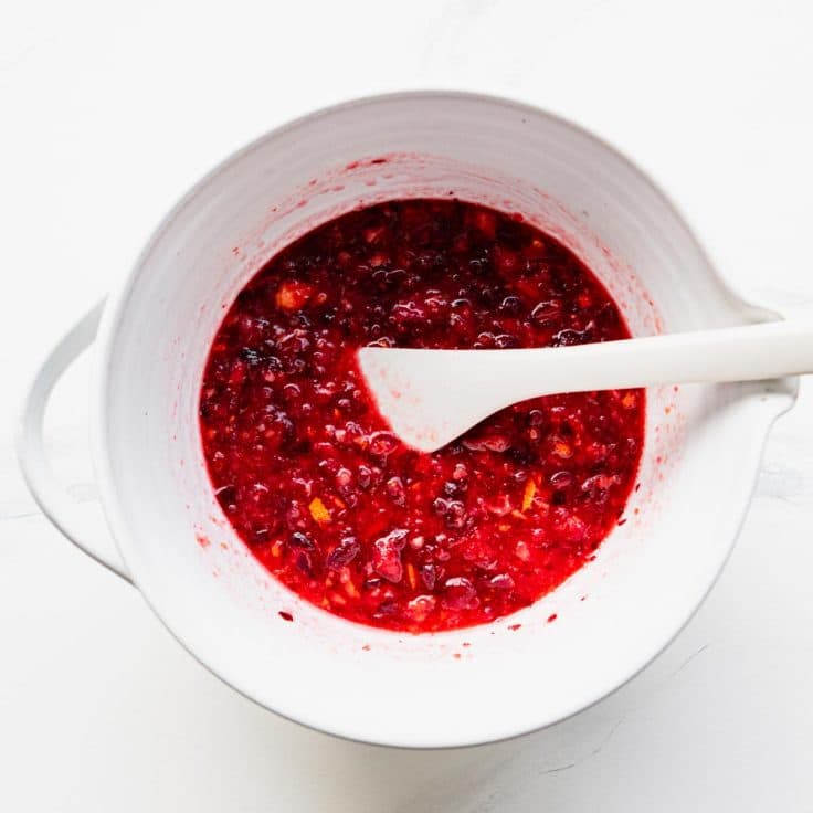 Process shot showing how to make cranberry relish with Grand Marnier.