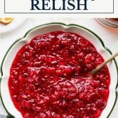 Cranberry relish with Grand Marnier and text title box at top.