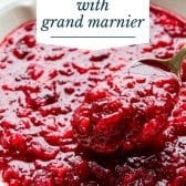 Cranberry relish with Grand Marnier and text title overlay.