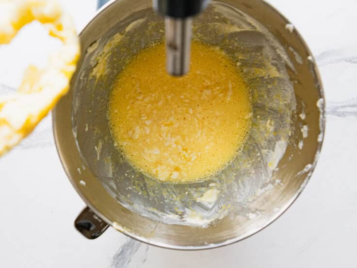 The cake batter after adding the eggs.