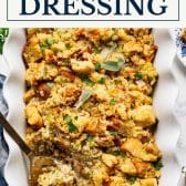 Cornbread dressing with a text title box at the top.