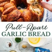Long collage image of pull apart garlic bread.
