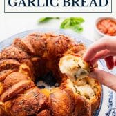 Pull apart garlic bread with a text title box at the top.