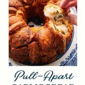 Pull apart garlic bread with a text title at the bottom.