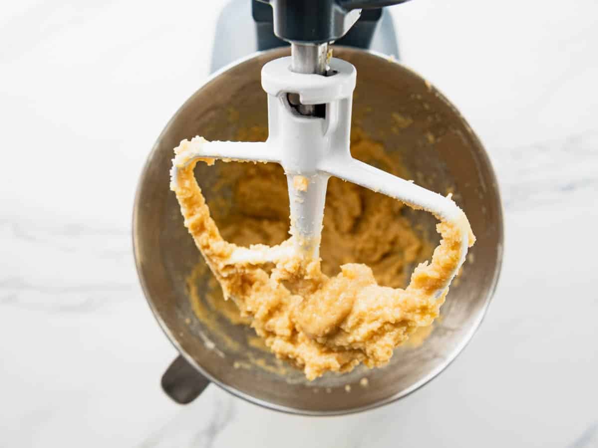 Cookie dough after adding eggs and wet ingredients.
