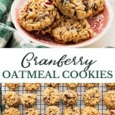 Long collage image of oatmeal cranberry cookies.