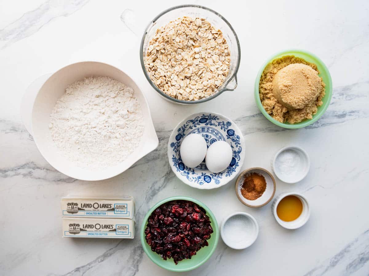 Ingredients for oatmeal cranberry cookies recipe.