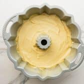 Buttermilk pound cake batter in a bundt pan.