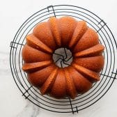 Cooling buttermilk pound cake on a wire rack.