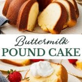 Long collage image of buttermilk pound cake.