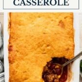 Chili cornbread casserole with a text title box at the top.