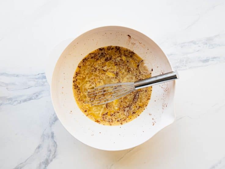 Cream custard for a cinnamon roll casserole.