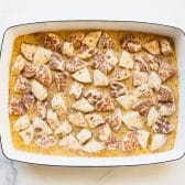 Cinnamon roll breakfast casserole before baking.