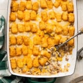 Square overhead shot of a pan of cowboy casserole.