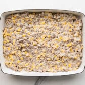 Creamy beef filling in the dish.