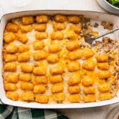Horizontal overhead shot of a baked cowboy casserole.