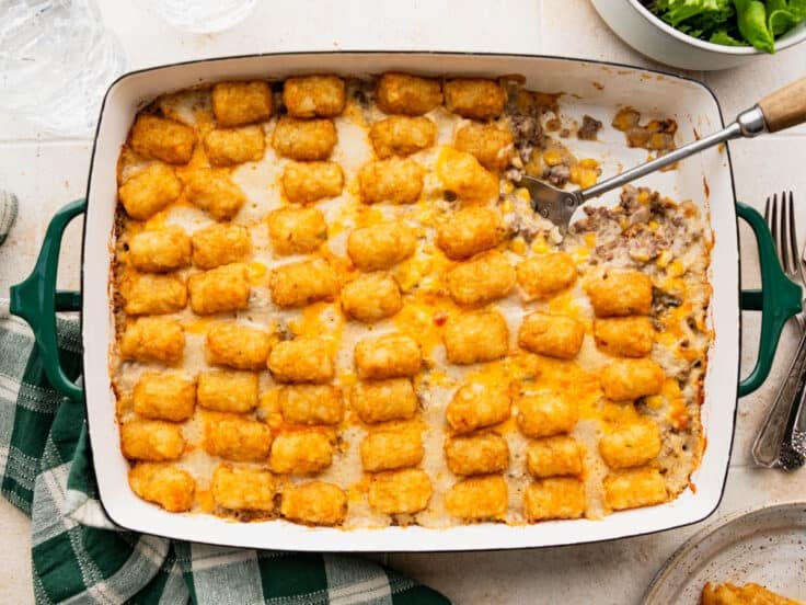 Horizontal overhead shot of a baked cowboy casserole.