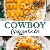 Long collage image of a cowboy casserole.