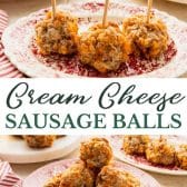 Long collage image of cream cheese sausage balls.