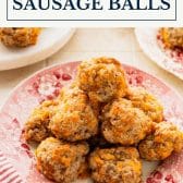 Cream cheese sausage balls with a text title box at the top.