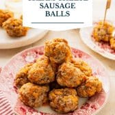 Cream cheese sausage balls with a text title overlay.