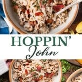 Long collage image of Hoppin john recipe.