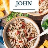 Hoppin john recipe with a text title overlay.
