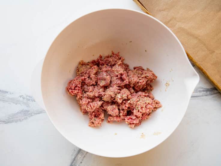 Meatball mixture in a bowl.