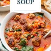 Meatball soup with a text title overlay.