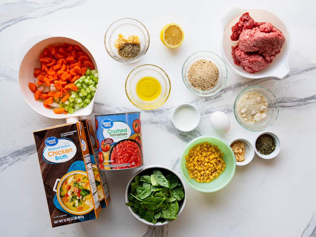 Ingredients for meatball soup.