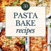Pasta bake recipes collage.