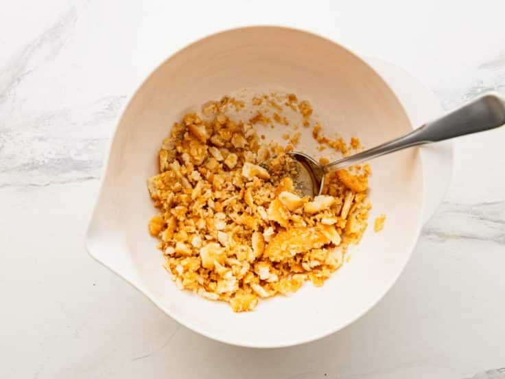 Cracker crumb topping for scalloped corn recipe.