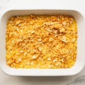 Scalloped corn with topping before it goes in the oven.