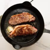 Adding the butter to the skillet.