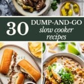 Collage image of easy dump-and-go slow cooker recipes.