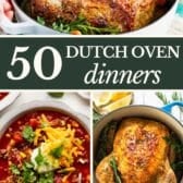 Collage image of Dutch oven dinners.