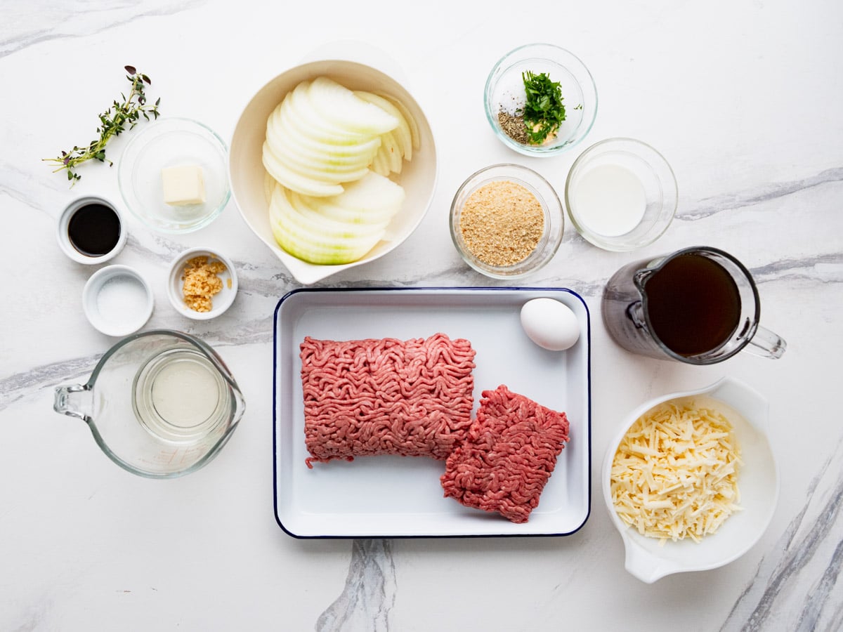 Ingredients for French onion meatballs.