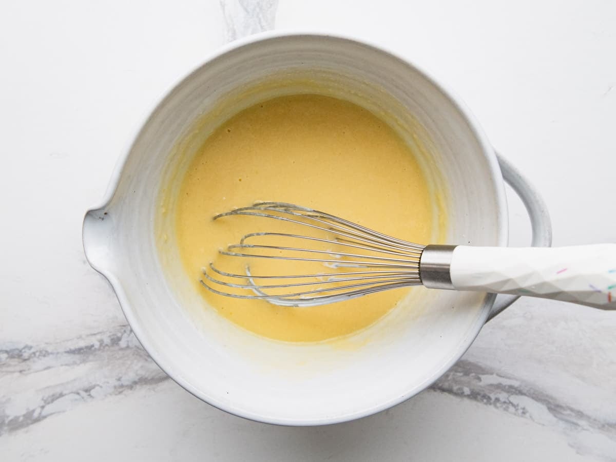 Whisking the buttermilk pie filling.