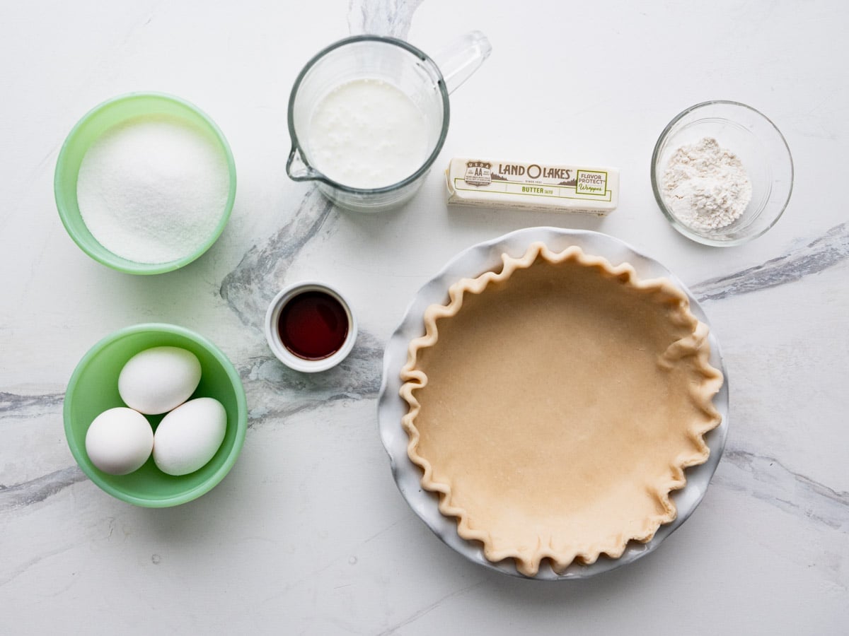 Ingredients for an old fashioned buttermilk pie recipe.