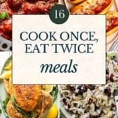Collage of cook once eat twice meals.