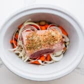 Corned beef and veggies in the slow cooker.