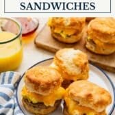 Breakfast biscuit sandwiches with a text title box at the top.