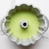 Cake batter poured into the bundt pan.