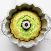 Baked key lime bundt cake still in the pan.