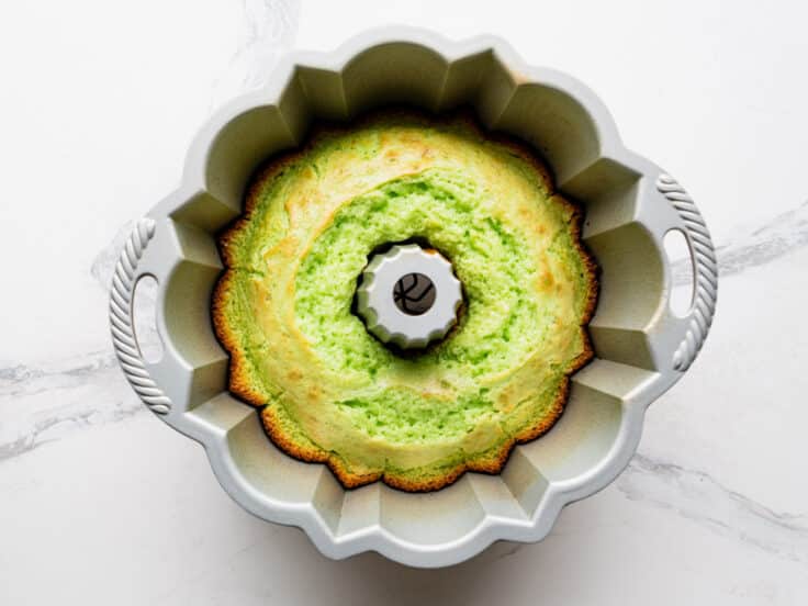 Baked key lime bundt cake still in the pan.