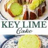 Long collage image of key lime cake.