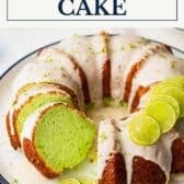 Key lime cake with a text title box at the top.