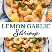 Long collage image of lemon garlic shrimp.